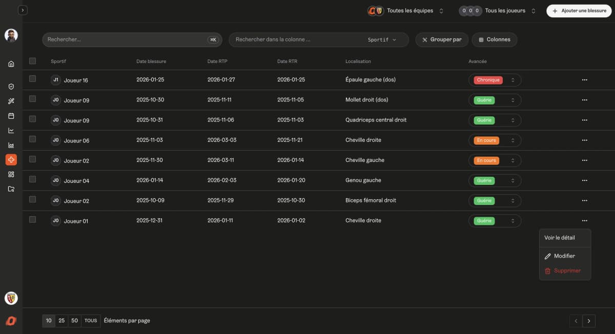 Centralisez tout le suivi médical et la rééducation