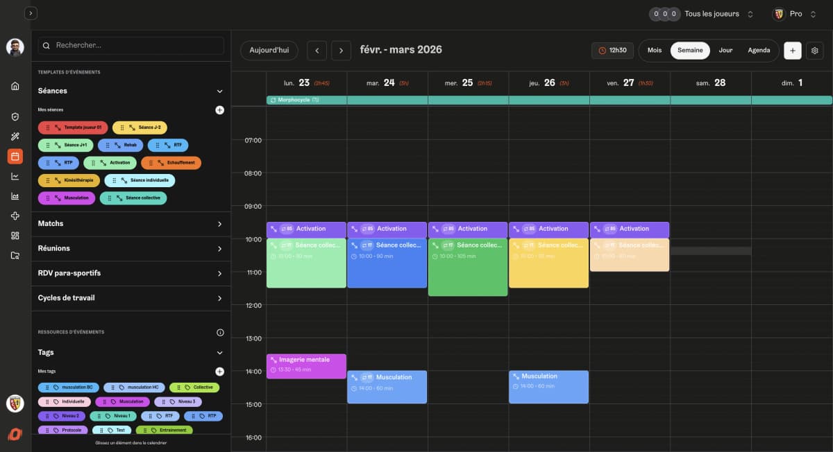 Un calendrier partagé avec votre staff et vos joueurs